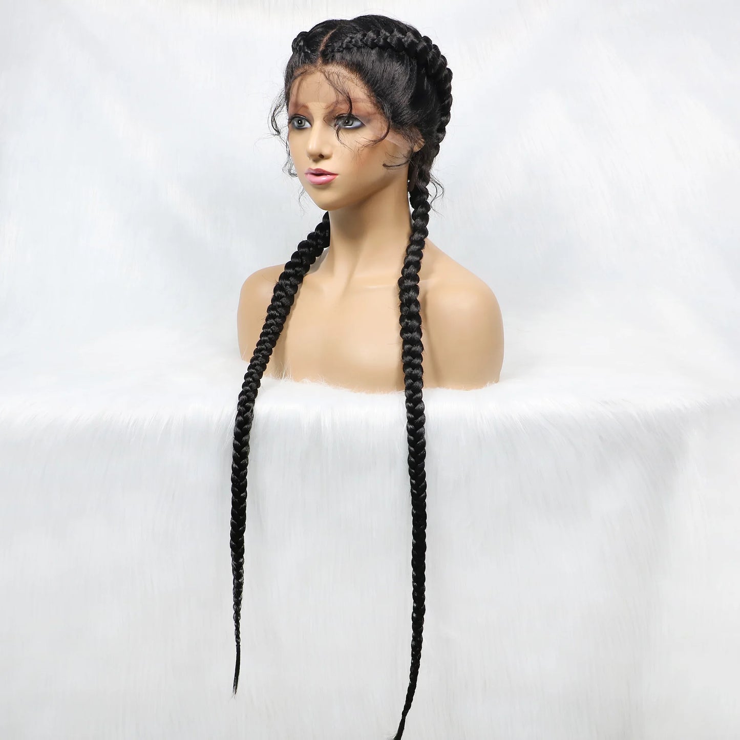 Braids SENSE Synthetic Cornrow Braided Wigs Natural Black Braided Lace Front Wig Double Dutch Braids 100% Hand Made with Baby Hairs for Women