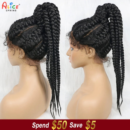 Braids SENSE 22inches Synthetic Lace Frontal Braided Wigs with Baby Hair Colorful Cornrow High Ponytail Braided Lace Wigs for Black Women