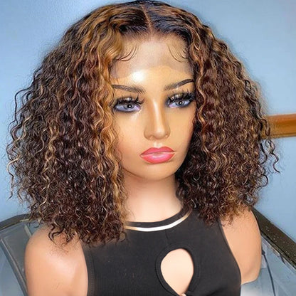 Short SENSE Short Jerry Curly Bob Wig 13x6x1 Lace Front Human Hair Wigs Deep Wave For Women Reddish Brown Lace Front Kinky Curly Wig