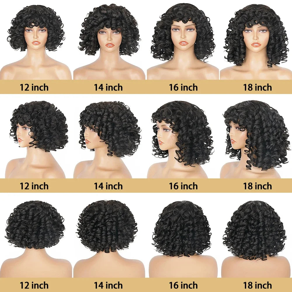Short SENSE Egg Curls Bob Wig with Bangs Brazilian Virgin Human Hair Short Rose Curly Wig For Women Glueless Bouncy Curly Human Hair Wigs
