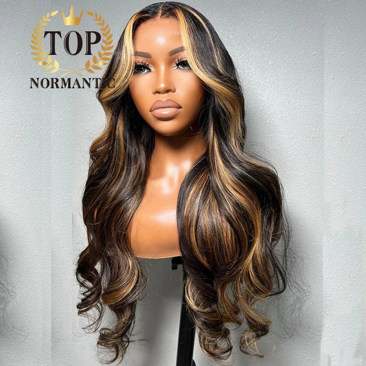 Lace wigs Topnormantic Highlight Blonde Color 13x4 Lace Front Wig with Middle Part Transparent Lace 4x4 Closure Wigs with Baby Hair