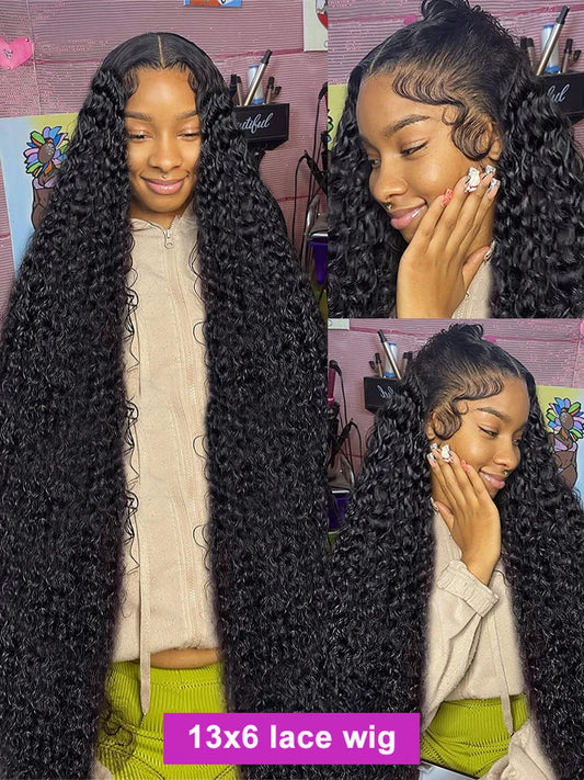 Lace wigs High Density 250% 40 42 Inch Deep Wave Curly Lace Frontal Wig Transparent 13x4 13x6 HD Lace Frontal Human Hair Wigs For Women