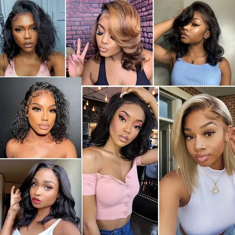 Short SENSE Brazilian Body Wave Short Bob Wigs 13x4 Transparent Lace Front Wig Human Hair Wigs Loose Body Wave Wig For Black Women 180%