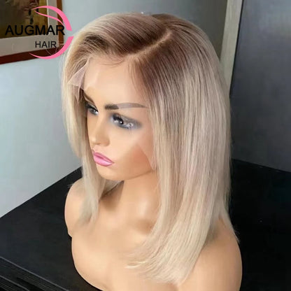 Short SENSE Pre Plucked 13x6 Blonde Lace Front Wig Human Hair Ombre Straight Short Bob Human Hair Wigs HD Transparent 360 Lace Frontal Wig