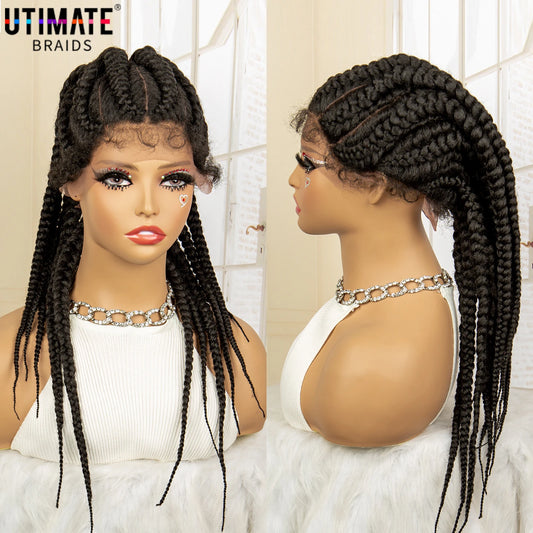 Braids SENSE Synthetic Ponytail Braided Wigs Lace Frontal 24 Inches African Knotless Twist Braids Wig for Black Women with Baby Hair