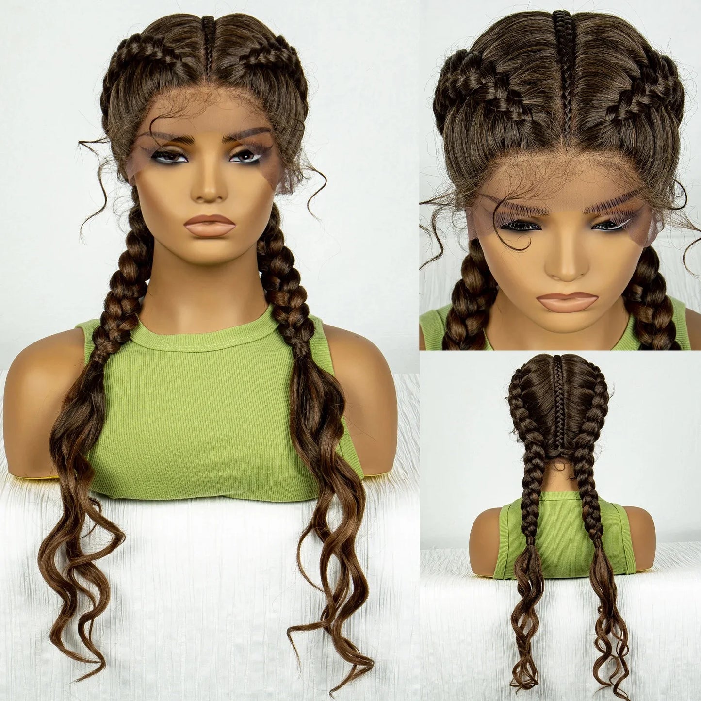 Braids SENSE Synthetic Cornrow Braided Wigs with Curly Wave for Women Lace Frontal Afro Hair Braids Wig with Baby Hair for Girls 30 Inches