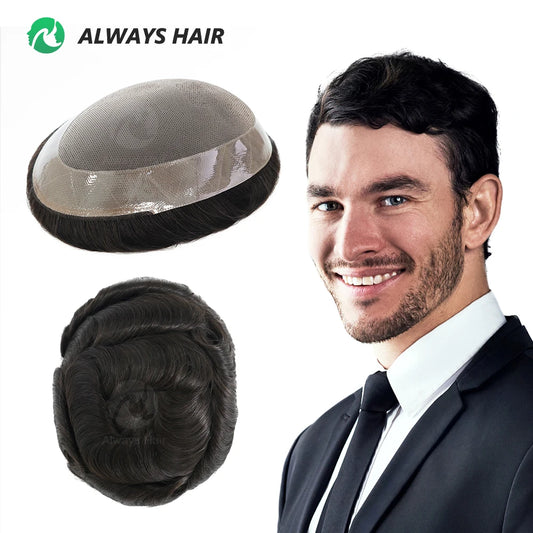 MEN'S SENSE BEAUTY  High Quality Man Toupee 1/8 Folded French Lace Durable Fine Mono Men's Capillary Prosthesis Hair Multiple Size Wig Man Free Ship