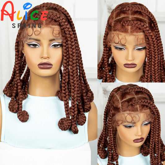 Braids SENSE 14 Inch Ginger Orange Synthetic Bantu Braided Wigs Transparent Full Lace Hair Wigs Knotless Box Braids with Baby Hair for Women