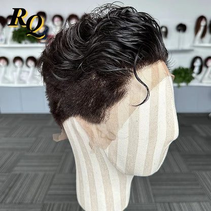 MEN'S SENSE BEAUTY Hair Cut Male Wig Pre Styled Full Lace Wig For Men Transparent Lace Wigs Toupee Hairpiece Virgin Human Hair Replacement System