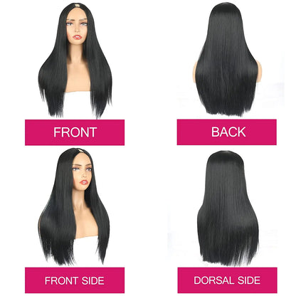 Lace wigs U Part Long Straight Wig U Shape Glueless Synthetic Wigs No Leave Out Quick Weave Natural Black For Black Women 16-28inch