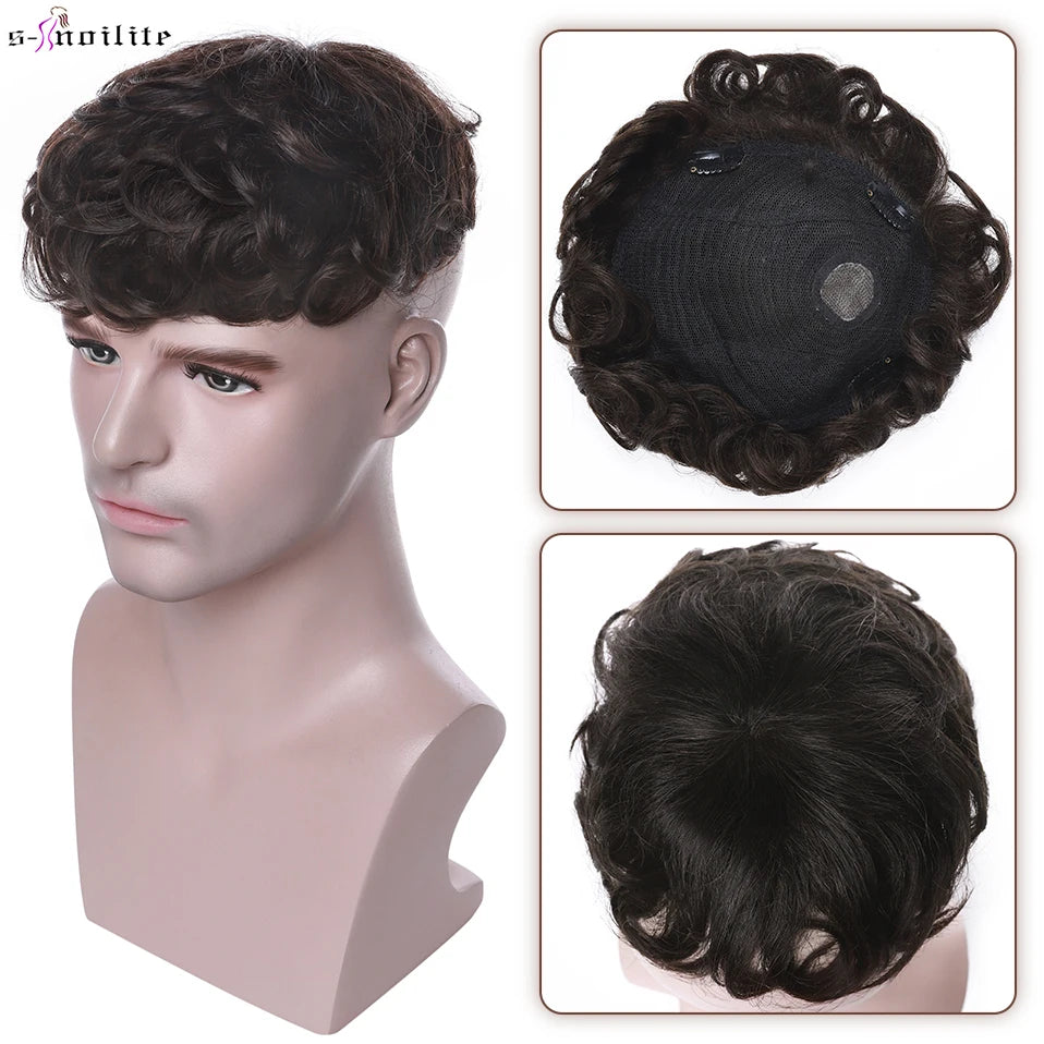 MEN'S SENSE BEAUTY S-noilite Men Toupee 16x19cm Human Hair Replacement System 4Inch Men's Capillary Prothesis Male Hair Wig Clip In Hair Extensions