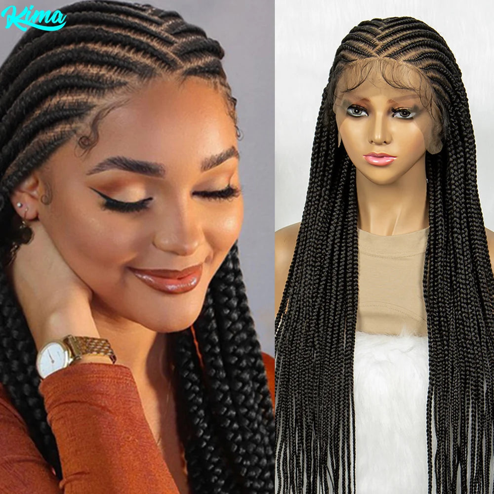 Braids SENSE KIMA Synthetic Full Lace Wigs Cornrow Braided Wigs Box Braids 36 inches long Braiding Wigs for Black Women