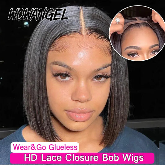 Short SENSE WOWANGEL Straight Bob Wig 5X5 HD Lace Closure Wig Ready To Wear Glueless Wig 250% Bob Wig Lace Front Human Hair Wigs Pre Plucked