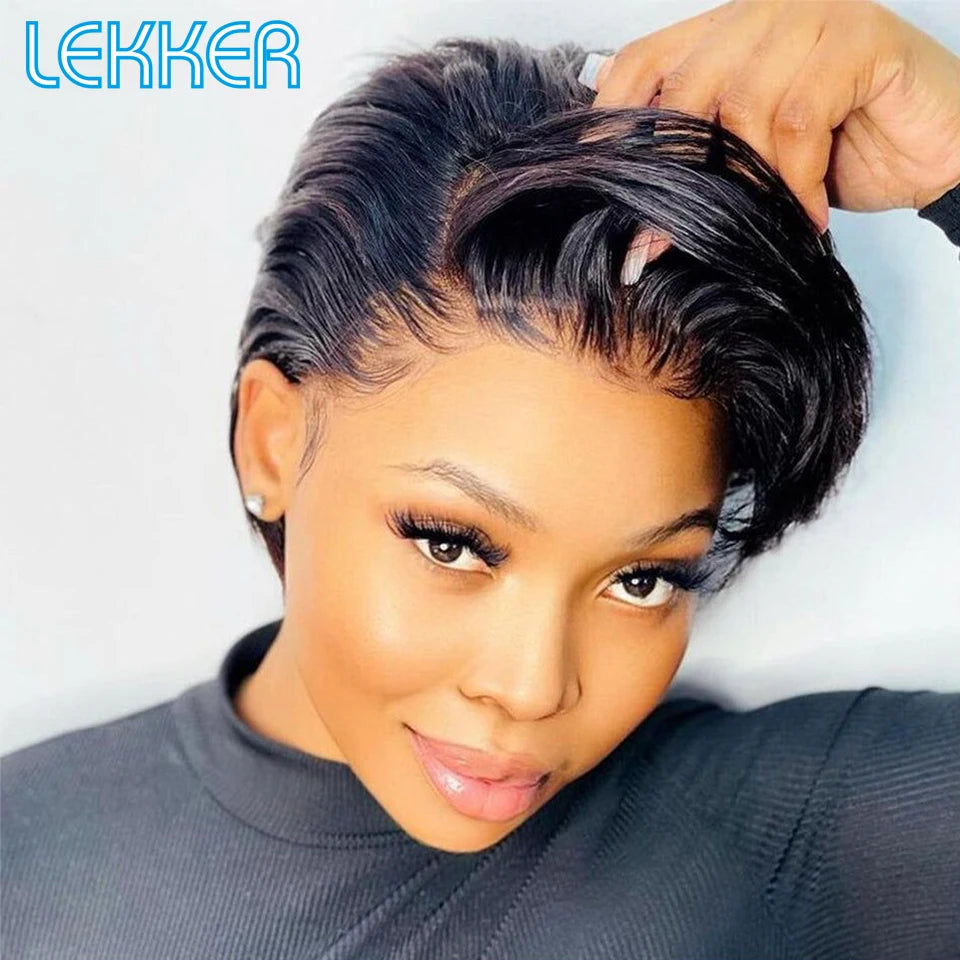 Short SENSE Lekker Short Pixie Bob T Part Lace Front Human Hair Wigs For Women Brazilian Remy Hair Ombre Blonde 613 Glueless HD Lace Wigs