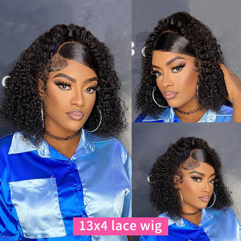 Short SENSE 250 Density Deep Wave Bob Pre Plucked Short Bob 13x6 Lace Front Curly Human Hair Wigs 13x4 HD Transparent Frontal Wig For Women