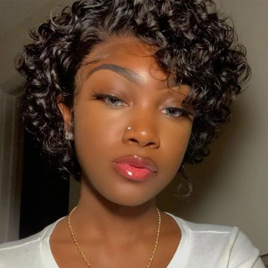 Short SENSE Short Pixie Cut Wig Human Hair 6 Inch 13x1  Brazilian Remy Hair Curly Bob Wig Transparent Lace Wig Preplucked Hairline Yarra