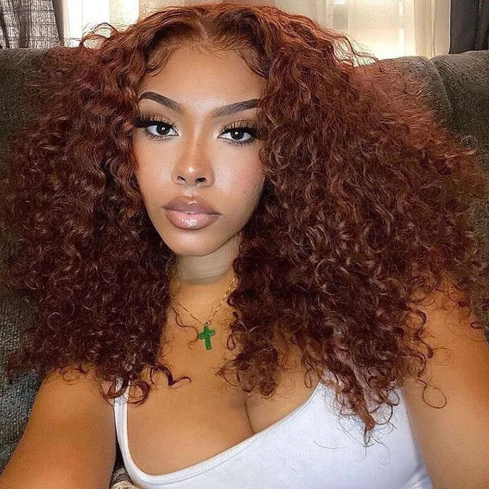 Short SENSE Short Jerry Curly Bob Wig 13x6x1 Lace Front Human Hair Wigs Deep Wave For Women Reddish Brown Lace Front Kinky Curly Wig