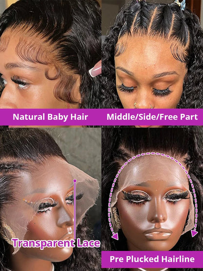 Lace wigs High Density 250% 40 42 Inch Deep Wave Curly Lace Frontal Wig Transparent 13x4 13x6 HD Lace Frontal Human Hair Wigs For Women