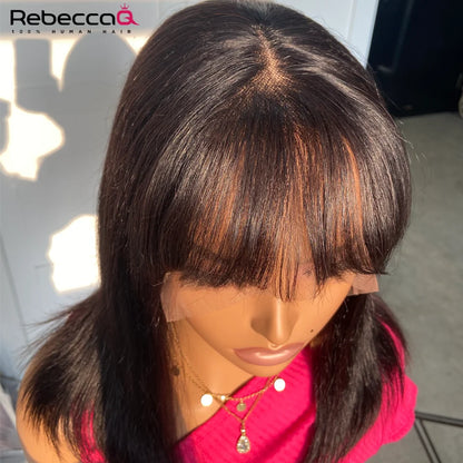 Short SENSE Short Straight Bob Lace Front Wig With Bangs Cute Human Hair Bob Wigs For Women Brazilian Remy Hair Easy Part Lace Bob Wig