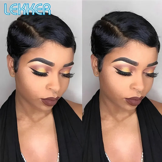 Short SENSE Lekker Wear to go Short Pixie Cut 13X6x1 Part Lace Front Human Hair Wigs For Women Glueless Brazilian Remy Hair Colored Bob Wigs