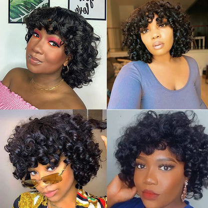 Short SENSE Egg Curls Bob Wig with Bangs Brazilian Virgin Human Hair Short Rose Curly Wig For Women Glueless Bouncy Curly Human Hair Wigs