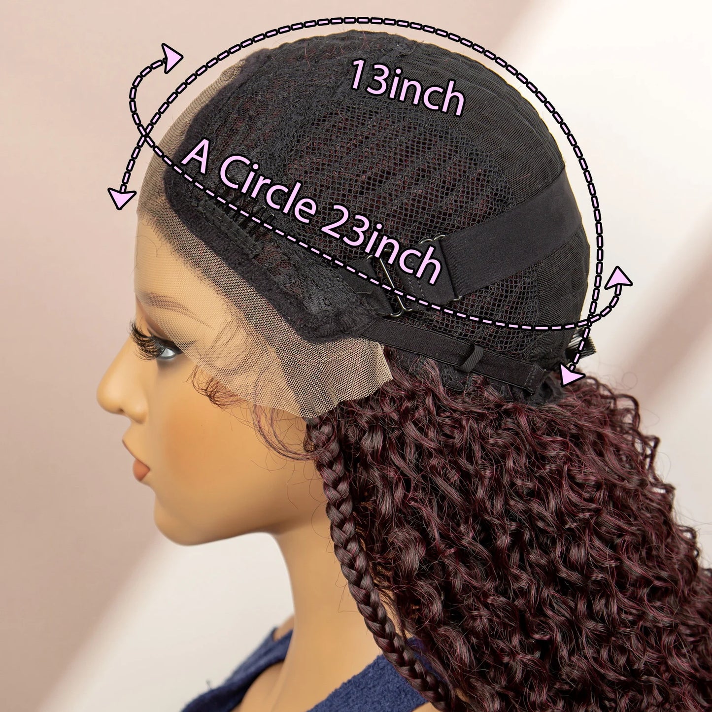 Braids SENSE 26 Inches Synthetic Lace Front Curly Braided Wigs Cornrow Braided Wig with Baby Hair Boho Braids Burgundy Braiding