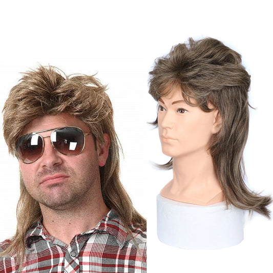 MEN'S SENSE BEAUTY Synthetic Mullet Wigs for Men Adult Funny Hair 80s Costumes Fancy Party Accessory Pop Rock Cosplay Daily Wear Heat Resistant Wig