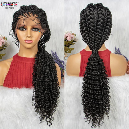 Braids SENSE Lace Frontal Synthetic Braided Wigs Lace Front Braided Ponytail Wig Natural Knotless with Baby Hair for Black Women Daily Use