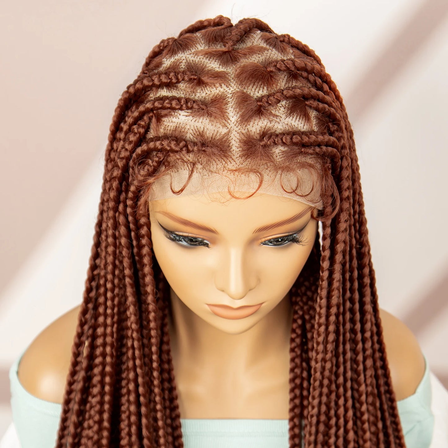 Braids SENSE Ginger Color Full Lace Braided Wigs Lace Frontal Box Braiding Wigs with Baby Hair Knotless Braids Wigs with Beads