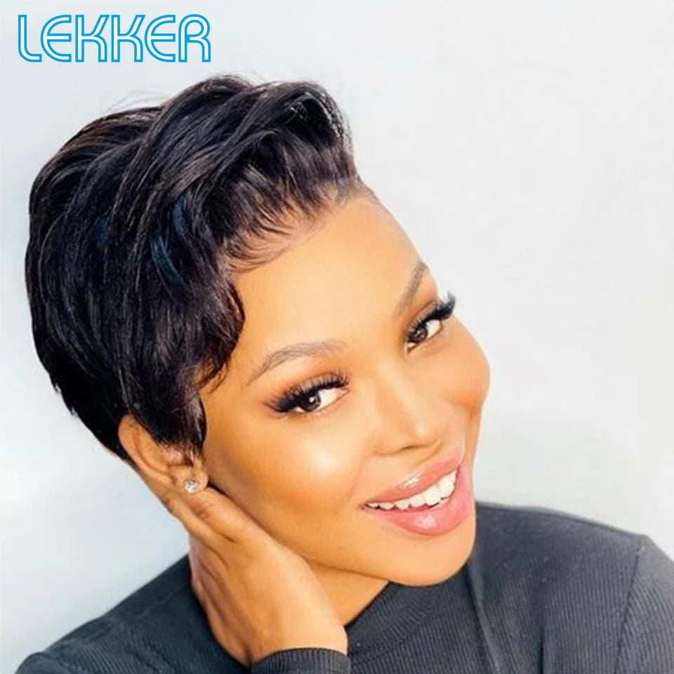 Short SENSE Lekker Short Pixie Bob T Part Lace Front Human Hair Wigs For Women Brazilian Remy Hair Ombre Blonde 613 Glueless HD Lace Wigs