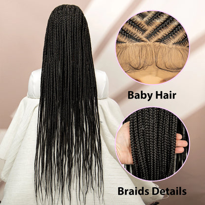 Braids SENSE Full Lace Synthetic Braided Wigs Lace Frontal Box Braids Wigs with Baby Hair 36 Inches for Black Women Daily Use Natural Look