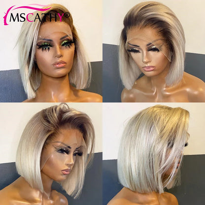 Short SENSE 613 Blonde Lace Front Wigs For Women Short Bob Brazilian Human Hair Wig Brown Roots HD Transparent Lace Frontal Wigs Preplucked