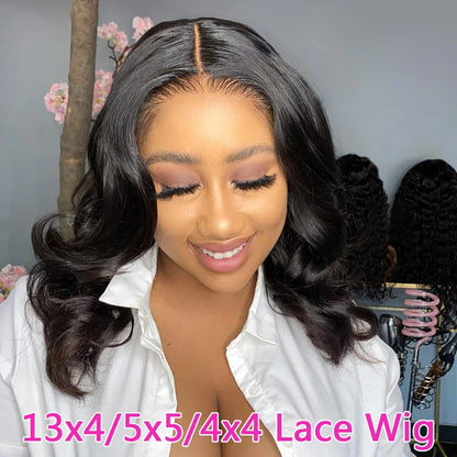 Short SENSE Body Wave Bob Wig 13x6 Transparent Lace Frontal Wig Brazilian Human Hair Wigs Virgin Remy Hair13x4 Lace Closure Wig 180% Density