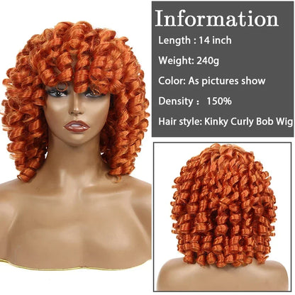 Short SENSE Puffy Short Afro Curly Bob Wig Orange Kinky Curly Women's Wig 14inch Ginger Natural Synthetic Shoulder Length Curly Hair Wig Red